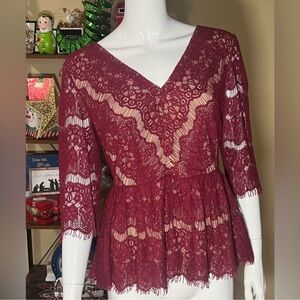 Maeve Burgundy Lace Top